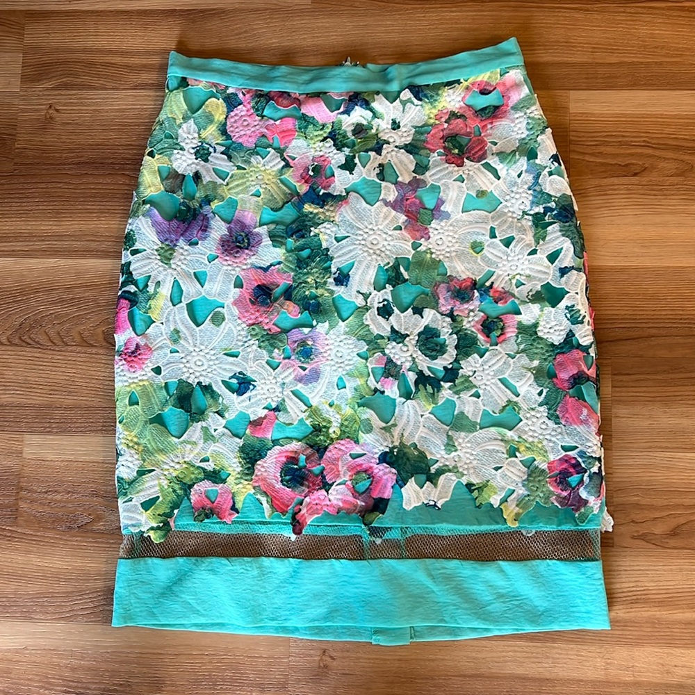 Eva Franco Anthropologie Lace Floral Pastel Pencil Skirt